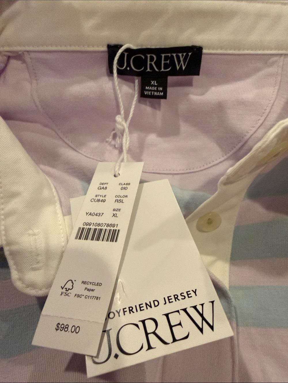 J. Crew Long-Sleeve Rugby Polo in Light purple with Aqua Stripes - Picture 2 of 3